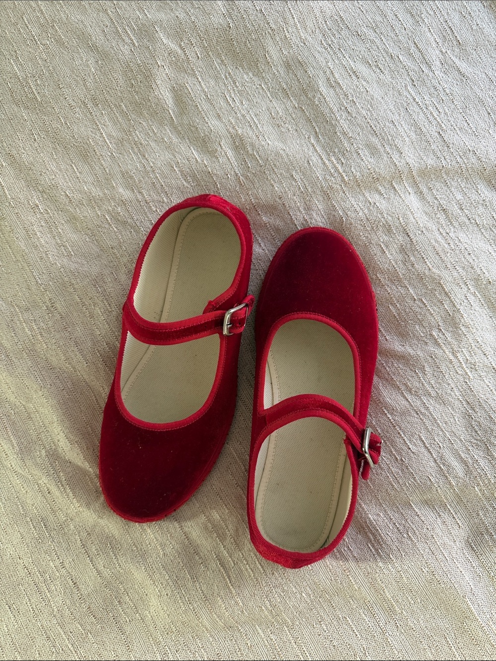 Mary Jane Red Velvet Mary Jane Flats with Buckle